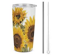 HETVBNS Bicchiere in acciaio inox da 590 ml, con cannuccia e coperchio, seducente girasoli estivi, isolato sottovuoto, tazza da caffè a tenuta stagna, tazza da viaggio per auto