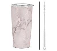 HETVBNS Bicchiere in acciaio inox da 590 ml, con cannuccia e coperchio, tazza da caffè isolata sottovuoto in marmo rosa, a tenuta stagna, per auto