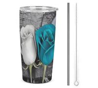 HETVBNS Bicchiere in acciaio inox da 590 ml, con cannuccia e coperchio, tazza da caffè isolata sottovuoto, a prova di perdite, tazza da viaggio per auto