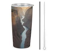 HETVBNS Bicchiere in acciaio inox da 590 ml, con cannuccia e coperchio, tazza da caffè isolata sottovuoto Canyon at Sunset, a prova di perdite, tazza da viaggio per auto