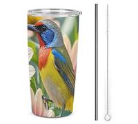 HETVBNS Bicchiere in acciaio inox da 590 ml, con cannuccia e coperchio, tazza da caffè isolata sottovuoto, a prova di perdite, tazza da viaggio per auto