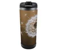HETVBNS Bicchiere in acciaio inox soffiato con motivo dente di leone soffiato, con coperchio, tazza da caffè portatile a prova di perdite, tazza da viaggio per bevande calde/fredde, palestra e ufficio