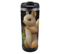 HETVBNS Bicchiere in resina con scoiattolo da 350 ml, in acciaio inox, con coperchio, tazza da caffè portatile a prova di perdite, tazza da viaggio per bevande calde/fredde, palestra e ufficio