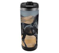 HETVBNS Black Arabian Horse - Bicchiere in acciaio inox con coperchio, tazza da caffè portatile a prova di perdite, tazza da viaggio per bevande calde/fredde, palestra e ufficio