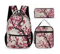 HETVBNS Blooming Cherry Tree Set di 3 pezzi, zaino resistente e isolato, borsa per il pranzo portatile, per uomini e donne