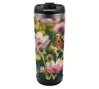 HETVBNS Butterflies And Blooms - Bicchiere da caffè portatile in acciaio inox con coperchio, a prova di perdite, per bevande calde/fredde, palestra e ufficio