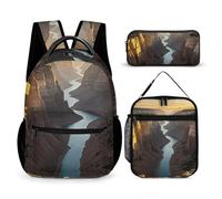 HETVBNS Canyon at Sunset zaino set 3 pezzi, zaino resistente borsa termica per il pranzo astuccio portatile per uomini e donne