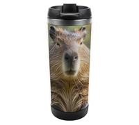 HETVBNS Capybara - Bicchiere da caffè con coperchio in acciaio inox, con gli occhi chiusi, portatile, a prova di perdite, per bevande calde/fredde, palestra e ufficio