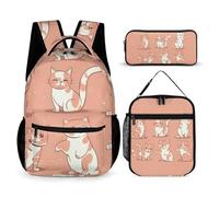 HETVBNS Cat's Movements Are Different - Set di 3 zaini, zaino resistente e isolato, astuccio portatile per uomini e donne