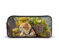 HETVBNS Cats Ride Bikes to Delivery Banane Astuccio grande capacità con cerniera, organizer per matite resistente, piccola borsa cosmetica portatile per ufficio, viaggi
