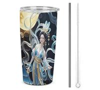 HETVBNS Chang'e Fairy - Bicchiere da caffè isolato sottovuoto, con cannuccia e coperchio, da 590 ml, a prova di perdite, da viaggio