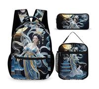 HETVBNS Chang'e Fairy Set di 3 pezzi, zaino resistente, borsa termica per il pranzo, astuccio portatile per uomini e donne