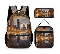 HETVBNS Chicago, set di 3 pezzi, zaino resistente e isolato, borsa per il pranzo, astuccio portatile per uomini e donne