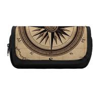 HETVBNS Compass Wind Road Map - Astuccio extra large, a doppio strato, con cerniera, per cosmetici, viaggi, cancelleria da ufficio, per donne e uomini