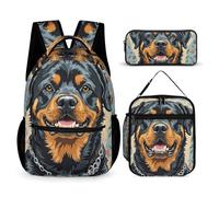 HETVBNS Cool Rottweiler Dog Art Set di 3 pezzi, zaino resistente isolato, borsa per il pranzo, astuccio portatile per uomini e donne