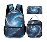 HETVBNS Cosmic Galaxy Set di 3 pezzi, zaino resistente isolato, borsa per il pranzo, astuccio portatile per uomini e donne