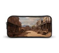 HETVBNS Cowboy Town - Astuccio portamatite di grande capacità, con cerniera, organizer per matite resistente, piccola borsa per cosmetici portatile per ufficio, viaggi