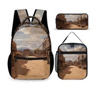 HETVBNS Cowboy Town - Set di 3 zaini, zaino resistente e isolato, astuccio portatile per uomini e donne