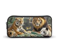 HETVBNS Divine Beasts Playing Mahjong, astuccio con cerniera di grande capacità, organizer per matite resistente, piccola borsa per cosmetici portatile per ufficio, viaggi