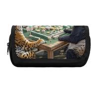 HETVBNS Divine Beasts Playing Mahjong, astuccio extra large, doppio strato con cerniera, borsa portatile per cosmetici da viaggio, organizer per cancelleria da ufficio per donne e uomini