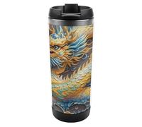 HETVBNS Dragon Art - Bicchiere da caffè portatile in acciaio inox con coperchio, a prova di perdite, da viaggio, per bevande calde/fredde, palestra e ufficio