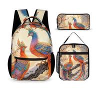 HETVBNS Due fenici in inverno set di 3 pezzi, zaino resistente, borsa termica per il pranzo, astuccio portatile per uomini e donne