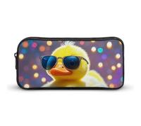 HETVBNS Ellow Ducky con occhiali da sole astuccio grande capacità con cerniera, organizer per matite resistente, piccola borsa cosmetica portatile per ufficio, viaggi