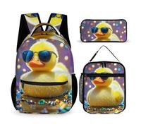 HETVBNS Ellow Ducky con occhiali da sole, set di 3 pezzi, zaino resistente e isolato, borsa per il pranzo portatile, per uomini e donne
