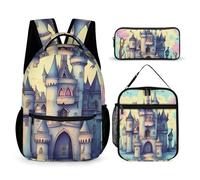 HETVBNS Fairytale Castle - Set di 3 zaini resistenti e isolati per il pranzo, astuccio portatile per uomini e donne
