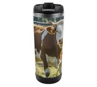 HETVBNS Farm Cow Pictures - Bicchiere da caffè portatile in acciaio inox con coperchio, a prova di perdite, da viaggio, per bevande calde/fredde, palestra e ufficio