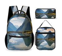 HETVBNS Fiordland National Park - Set di 3 pezzi, zaino resistente e isolato, borsa per il pranzo, astuccio portatile per uomini e donne