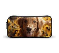HETVBNS Golden Retriever - Astuccio con cerniera e motivo girasole, grande capacità, organizer per matite, portatile, piccola borsa per cosmetici per ufficio, viaggi
