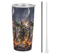 HETVBNS Guan Yu - Bicchiere da caffè isolato sottovuoto, in acciaio inox, con cannuccia e coperchio, da 590 ml, a prova di perdite, per auto