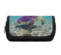 HETVBNS Hawaii con tartaruga marina viola astuccio extra large, doppio strato astuccio con cerniera, borsa portatile per cosmetici, per viaggi, cancelleria da ufficio, per donne e uomini