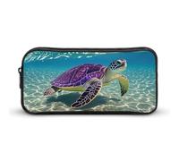 HETVBNS Hawaii con tartaruga marina viola astuccio grande capacità con cerniera, organizer per matite resistente, piccola borsa cosmetica portatile per ufficio, viaggio