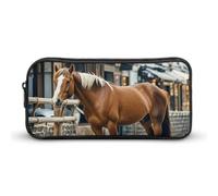 HETVBNS Horse in The Street, astuccio con cerniera di grande capacità, organizer per matite resistente, piccola borsa per cosmetici portatile per ufficio, viaggi