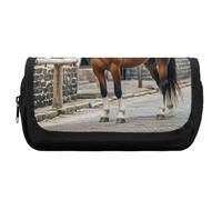 HETVBNS Horse in The Street, astuccio extra large, a doppio strato, con cerniera, astuccio portatile per cosmetici, per viaggi, cancelleria da ufficio, per donne e uomini