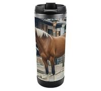 HETVBNS Horse in The Street, bicchiere in acciaio inox con coperchio, tazza da caffè portatile a prova di perdite, tazza da viaggio per bevande calde/fredde, palestra e ufficio