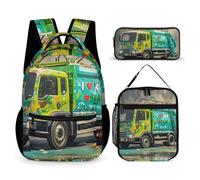 HETVBNS I Love Garbage Trucks Set di 3 pezzi, zaino resistente isolato, borsa per il pranzo, astuccio portatile per uomini e donne