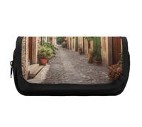 HETVBNS Italy Street, astuccio extra large, a doppio strato, con cerniera, borsa portatile per cosmetici, per viaggi, cancelleria da ufficio, per donne e uomini