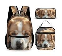 HETVBNS Lazy Dog Puppy Set di 3 pezzi, zaino resistente e isolato, borsa per il pranzo, astuccio portatile per uomini e donne