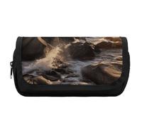 HETVBNS Lighthouse Rocks - Astuccio extra large, a doppio strato, con cerniera, per cosmetici, per viaggi, cancelleria da ufficio, per donne e uomini