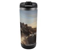 HETVBNS Lighthouse Rocks Seaside - Bicchiere in acciaio inox con coperchio, tazza da caffè portatile a prova di perdite, isolata, per bevande calde/fredde, palestra e ufficio