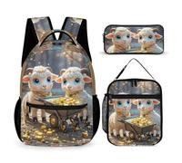 HETVBNS Little Lamb Brings Wealth - Set di 3 zaini, zaino resistente e isolato, astuccio portatile per uomini e donne