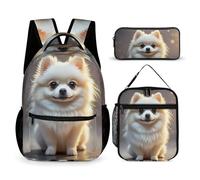 HETVBNS Lovely Pomeranian - Set di 3 pezzi, zaino resistente e isolato, borsa per il pranzo, astuccio portatile, per uomini e donne