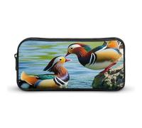 HETVBNS Mandarin Ducks Playing in The Water - Astuccio con cerniera di grande capacità, organizer per matite resistente, piccola borsa per cosmetici portatile per ufficio, viaggi