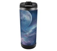 HETVBNS Nebula and Moon - Bicchiere da caffè portatile con coperchio, in acciaio inox, a prova di perdite, per bevande calde/fredde, palestra e ufficio