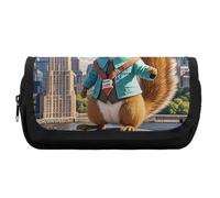 HETVBNS New York e scoiattolo astuccio extra large, astuccio a doppio strato con cerniera, astuccio portatile per cosmetici, per viaggi, cancelleria da ufficio, per donne e uomini