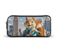 HETVBNS New York e scoiattolo astuccio grande capacità con cerniera, organizer per matite resistente, piccola borsa cosmetica portatile per ufficio, viaggio