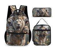 HETVBNS Nine Lions - Set di 3 zaini, zaino resistente e isolato, astuccio portatile per uomini e donne